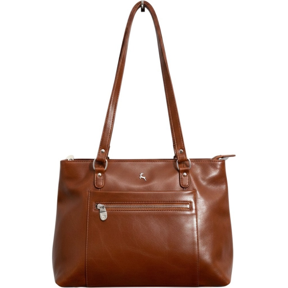 Ashwood Brown Genuine Leather Shoulder Tote Bag Silver Hardware Cognac